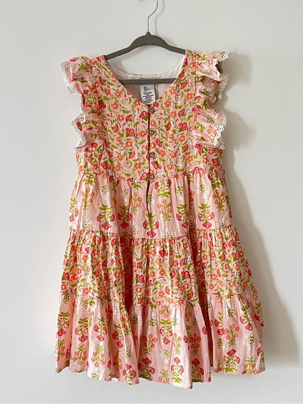 Haute Hippie Boho Pink Floral Tiered Dress with Ruffle Sleeves